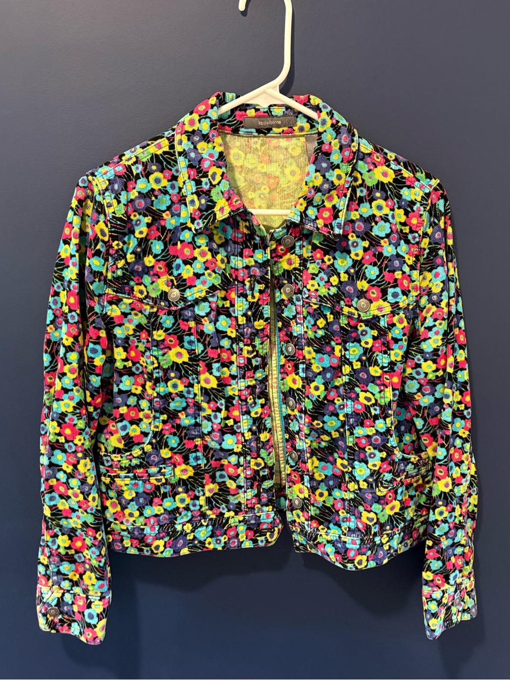 Vintage Liz Claiborne Black Floral Cropped Jean Jacket